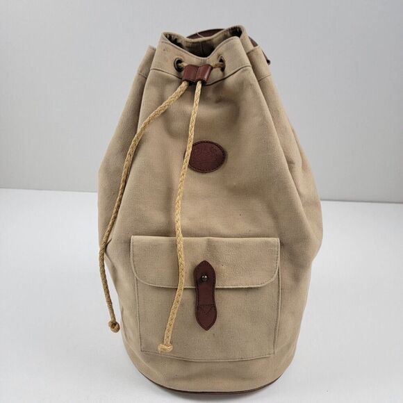 Polo Ralph Lauren Other - Vintage 90s Ralph Lauren Canvas Drawstring Bucket Bag Backpack Khaki Distressed